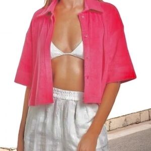 Solid & Striped Sutton Pink Oversized Terrycloth Collared Shirt size M